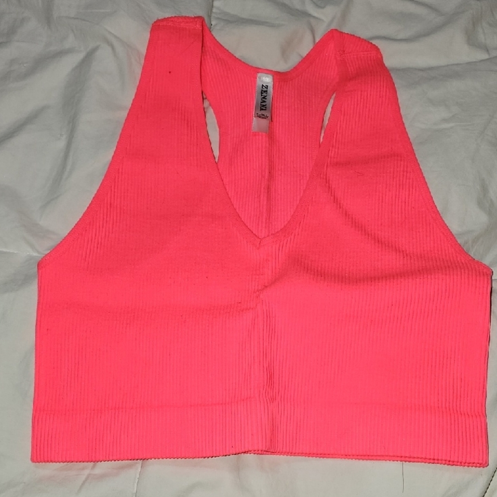 Zenana Womens Ribbed Bralette!! Lg/Xlg. Nwots, Neon Coral!
